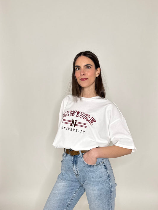 T-shirt in cotone "New York - University" Bianco