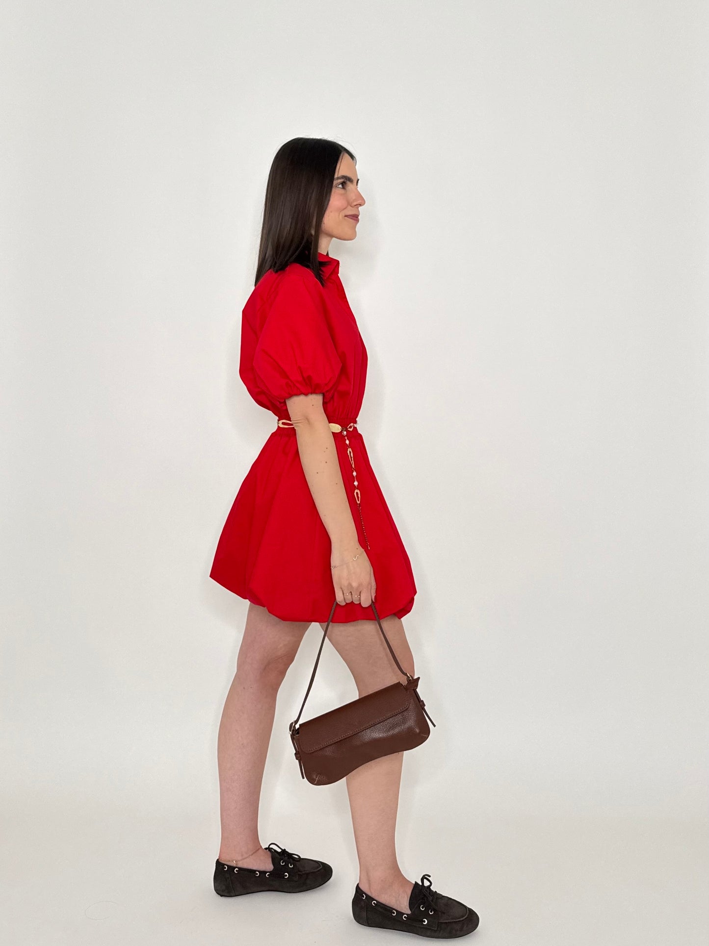 Abito palloncino in cotone Rosso