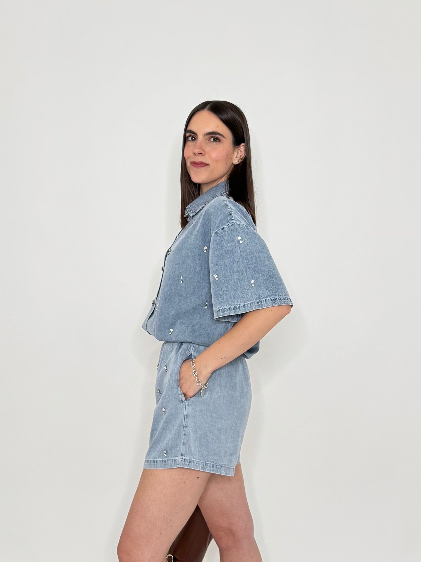 Completo denim in cotone con caboshon