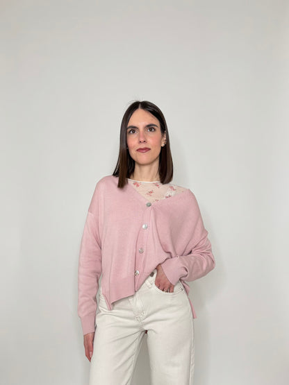 Cardigan in 100% cotone scatoletta Rosa Antico