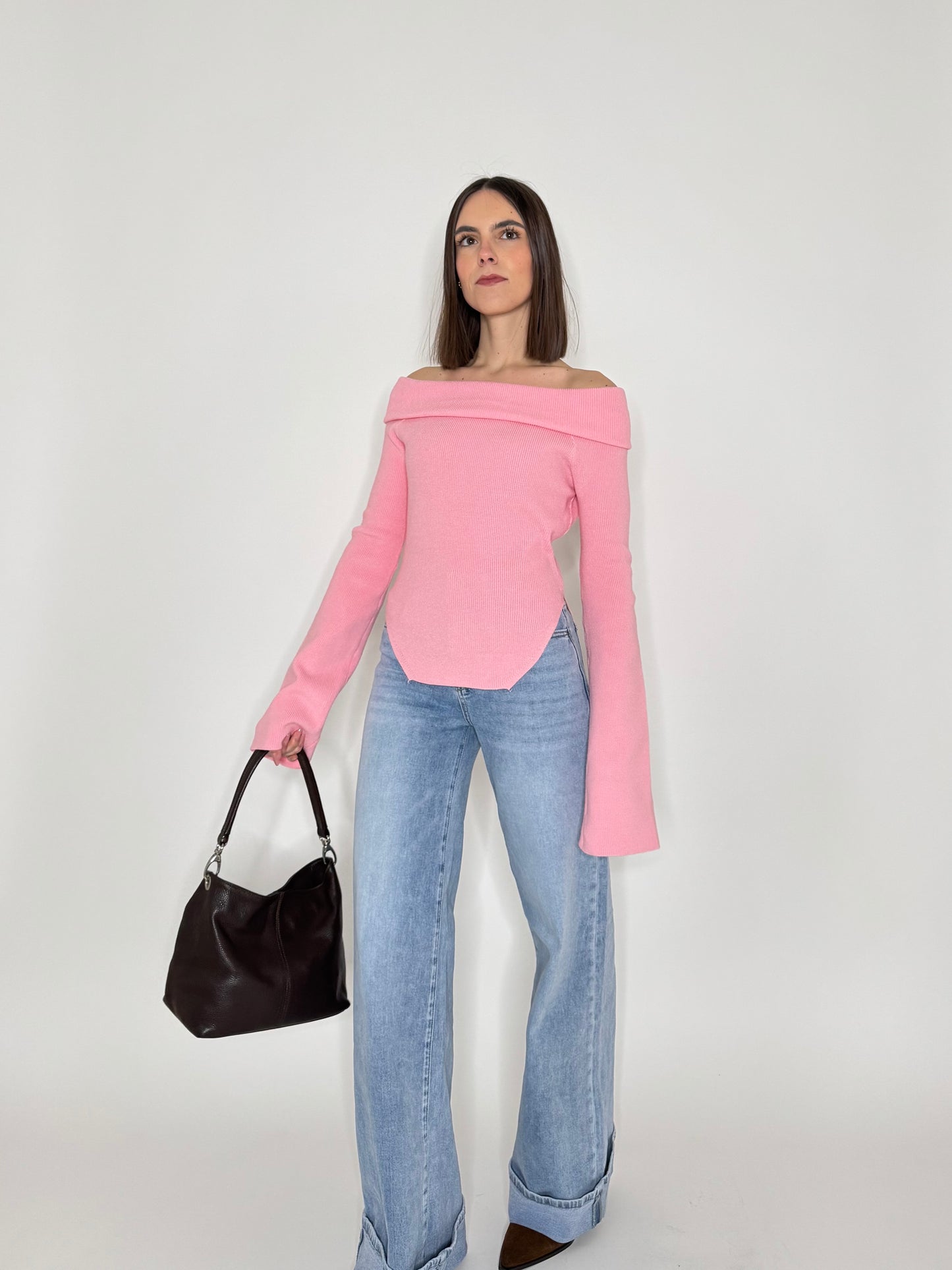 Maglia alla bardot spalle scese in viscosa Rosa