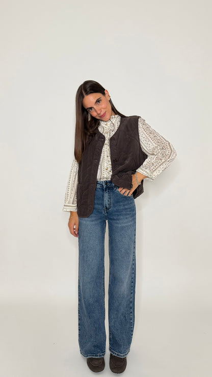 Gilet in velluto di cotone mille righe  moro