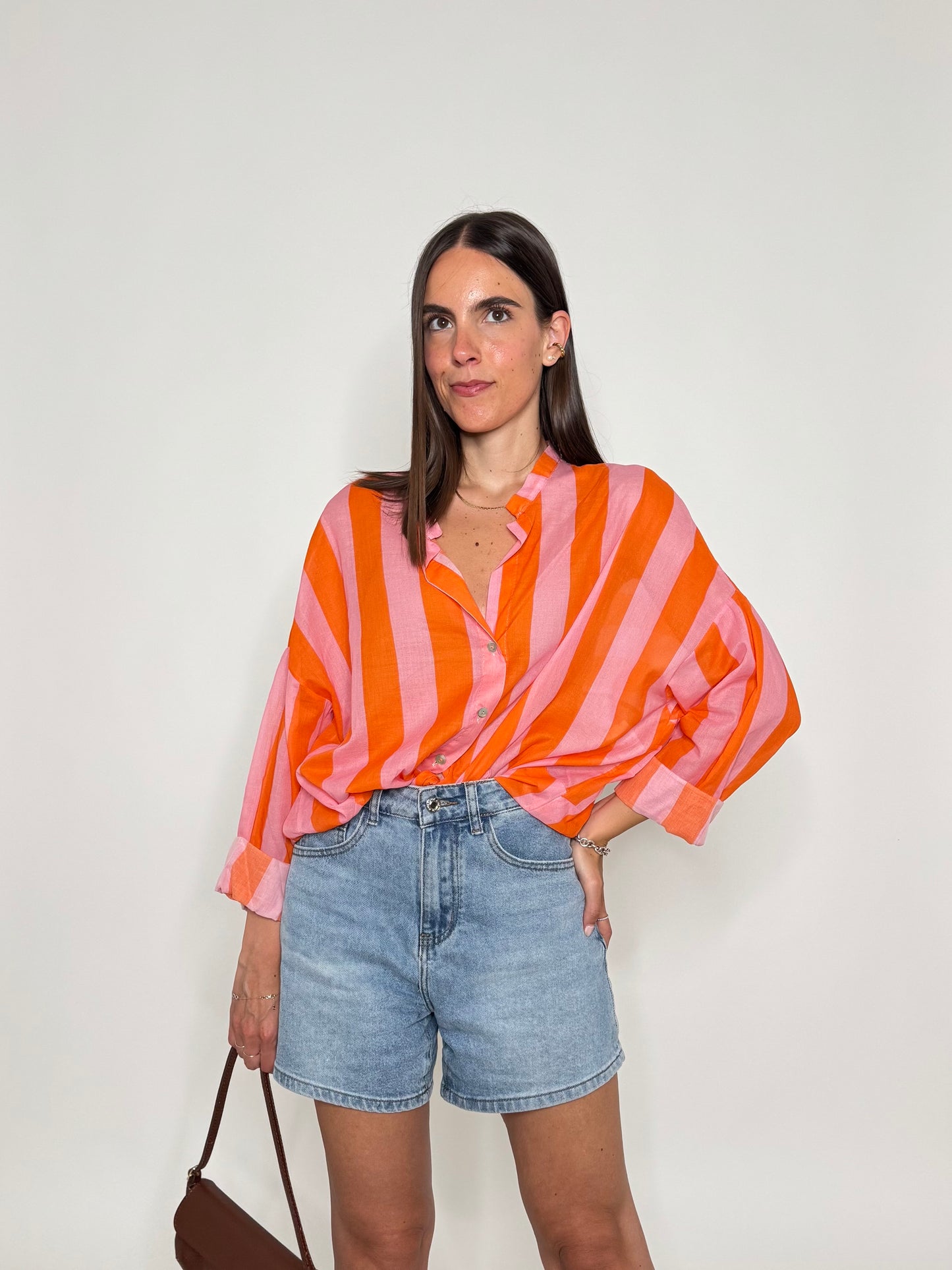 Camicia a righe in cotone Rosa/arancio