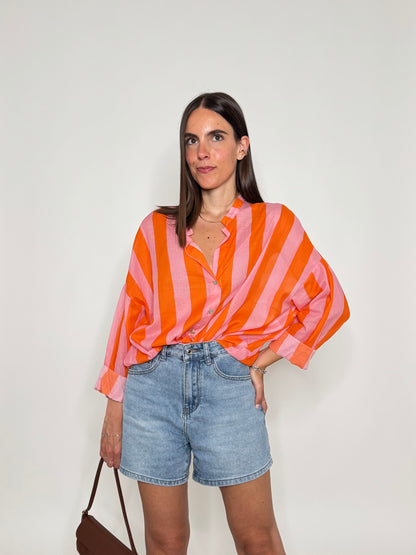 Camicia a righe in cotone Rosa/arancio