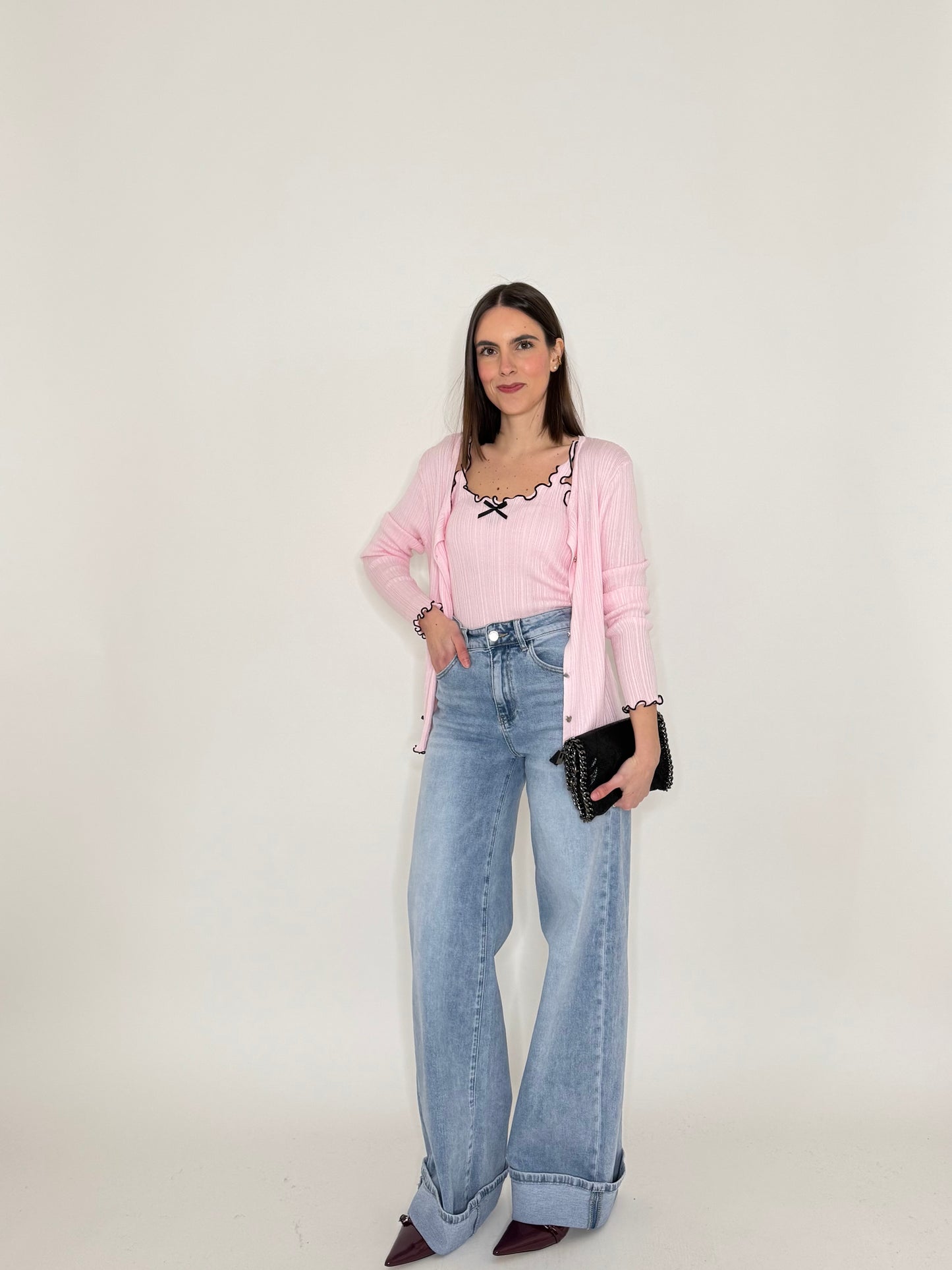 Twinset top e cardigan in filo di viscosa Rosa