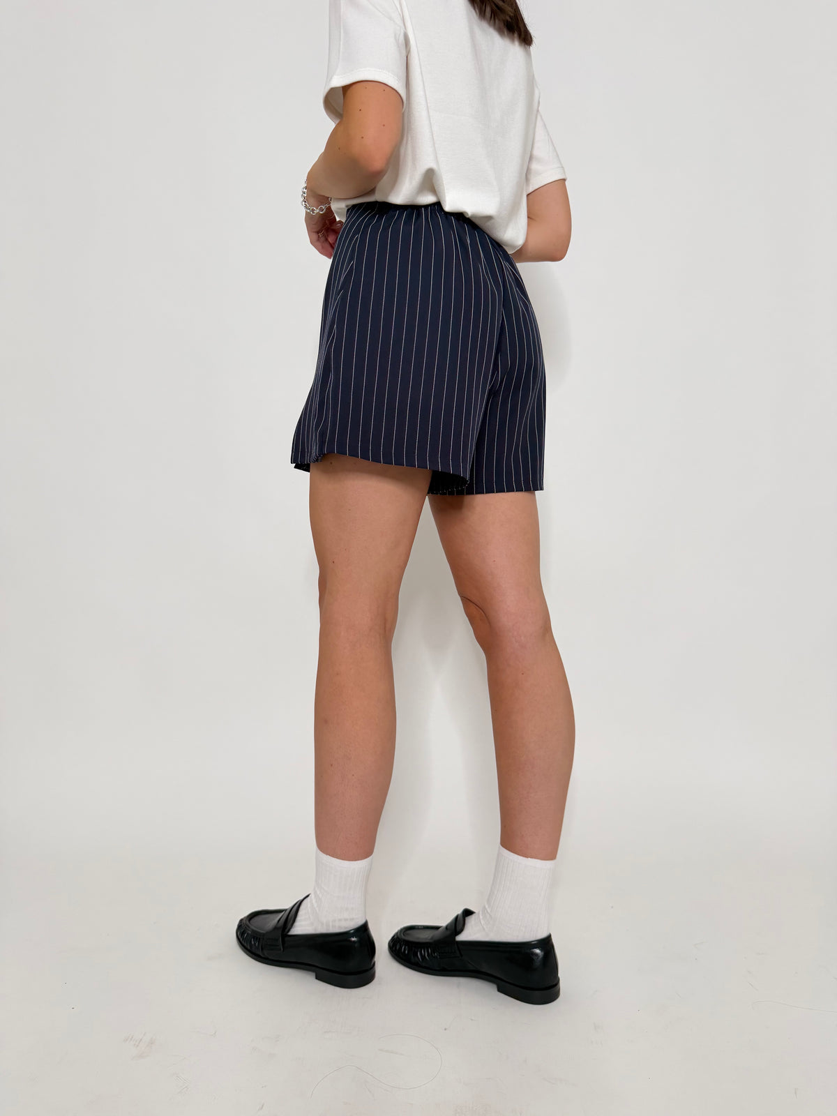 Gonna pantalone gessata blu