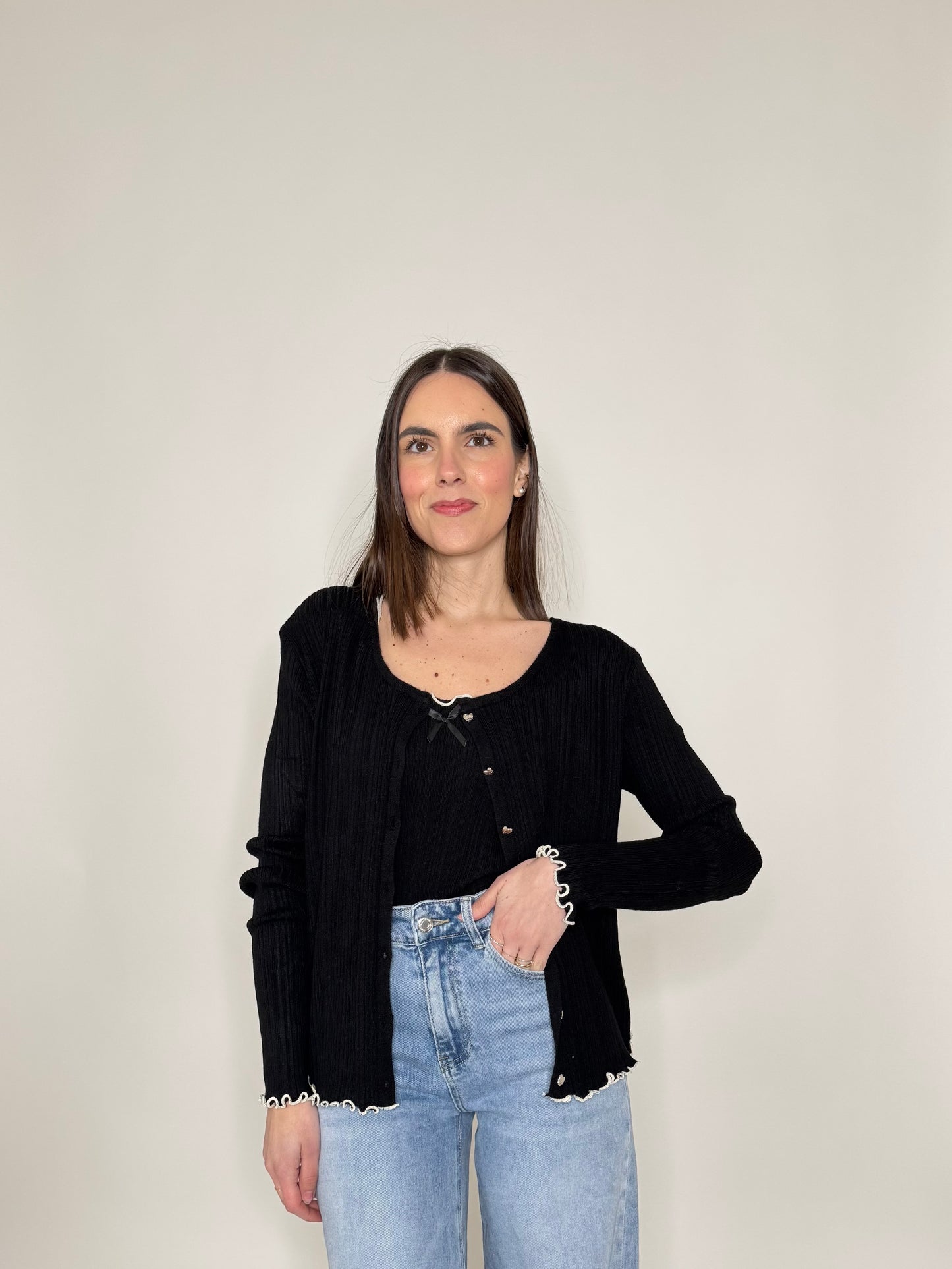 Twinset top e cardigan in filo di viscosa Nero
