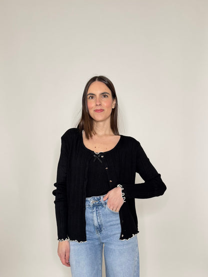 Twinset top e cardigan in filo di viscosa Nero