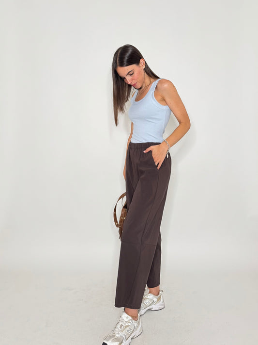 Pantalone Comfy ovetto in viscosa Cioccolato