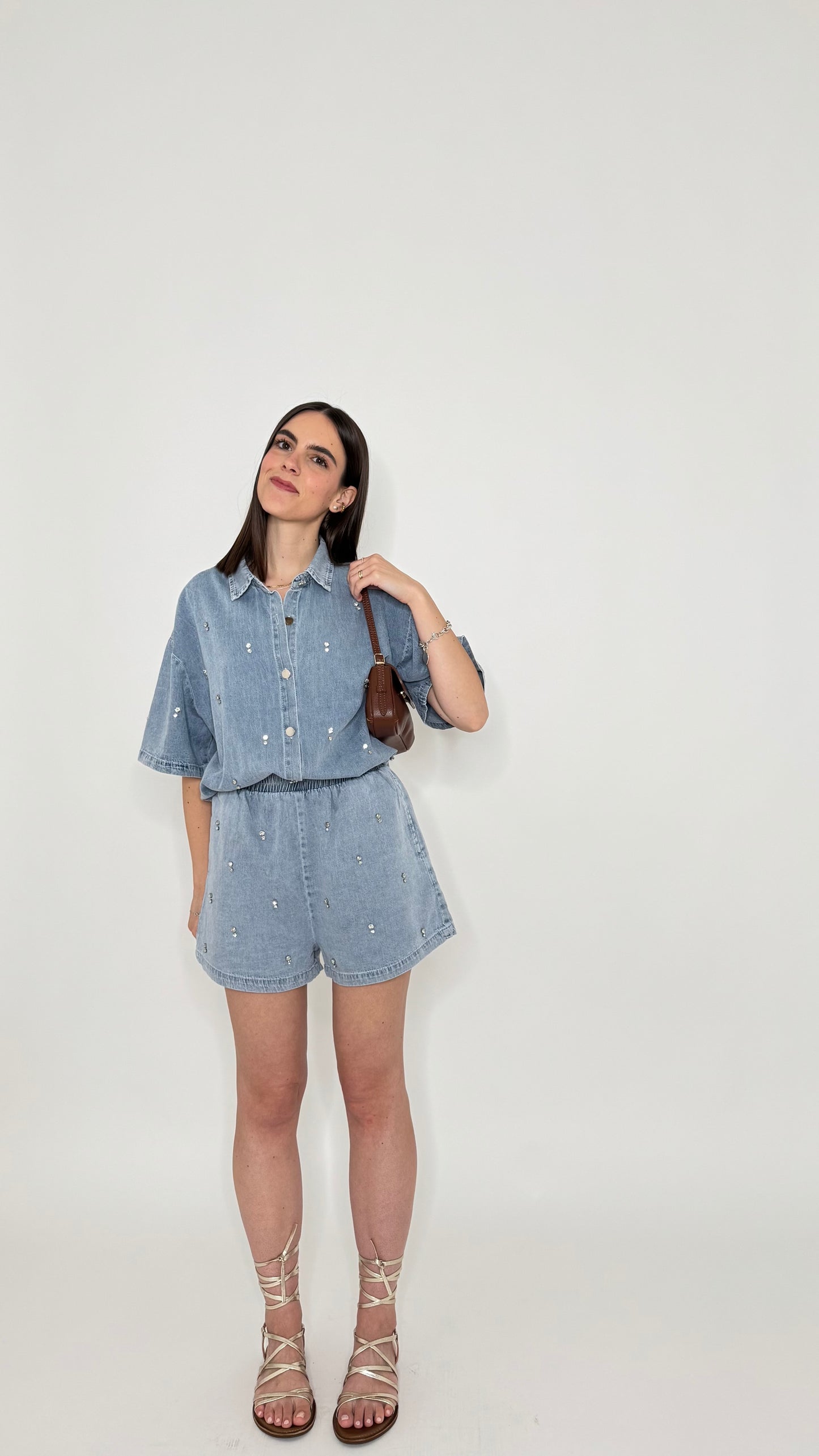 Completo denim in cotone con caboshon