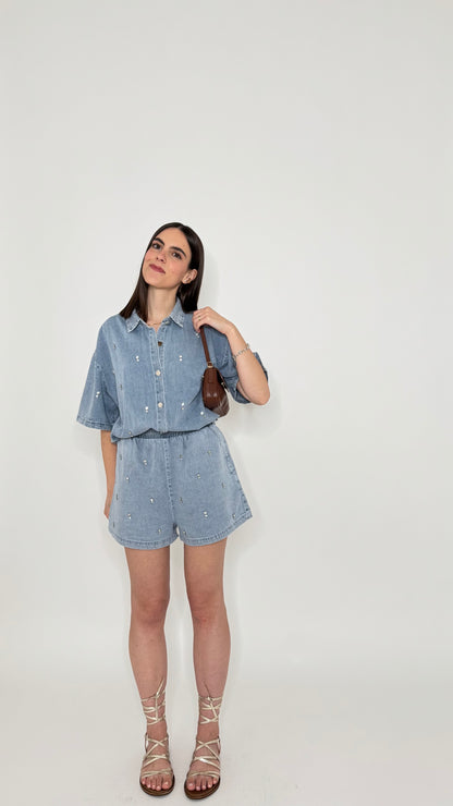 Completo denim in cotone con caboshon