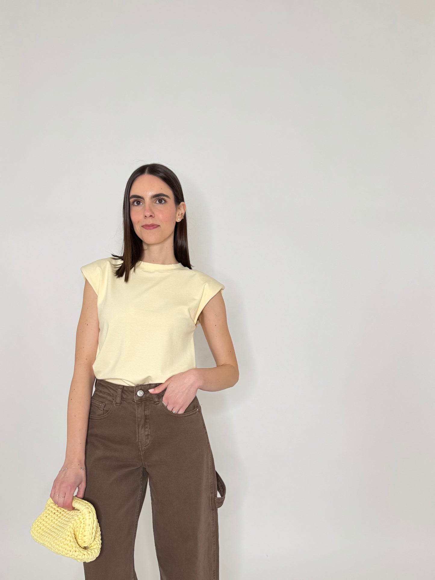 Maglia con spalline imbottite in cotone  Giallo