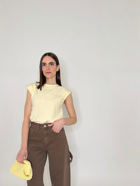 Maglia con spalline imbottite in cotone  Giallo