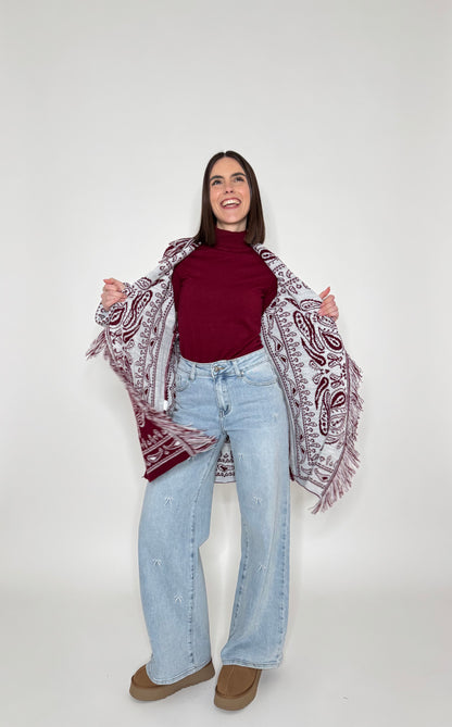 Cardigan bandana Jacquard Bordeaux