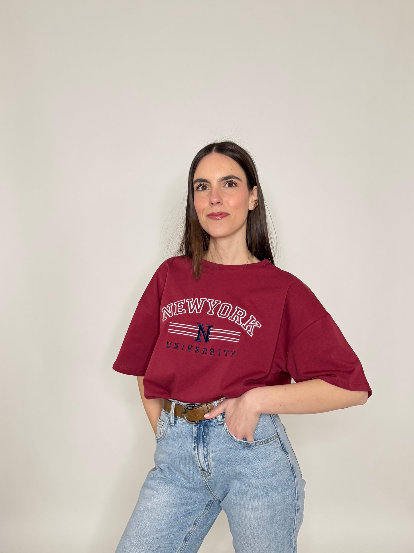 T-shirt in cotone "New York - University"  Bordeaux