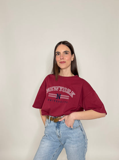 T-shirt in cotone "New York - University"  Bordeaux