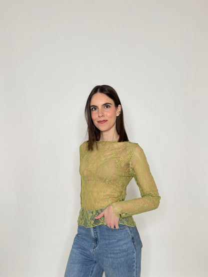 Maglia pizzo in misto cotone viscosa spring/summer Verde