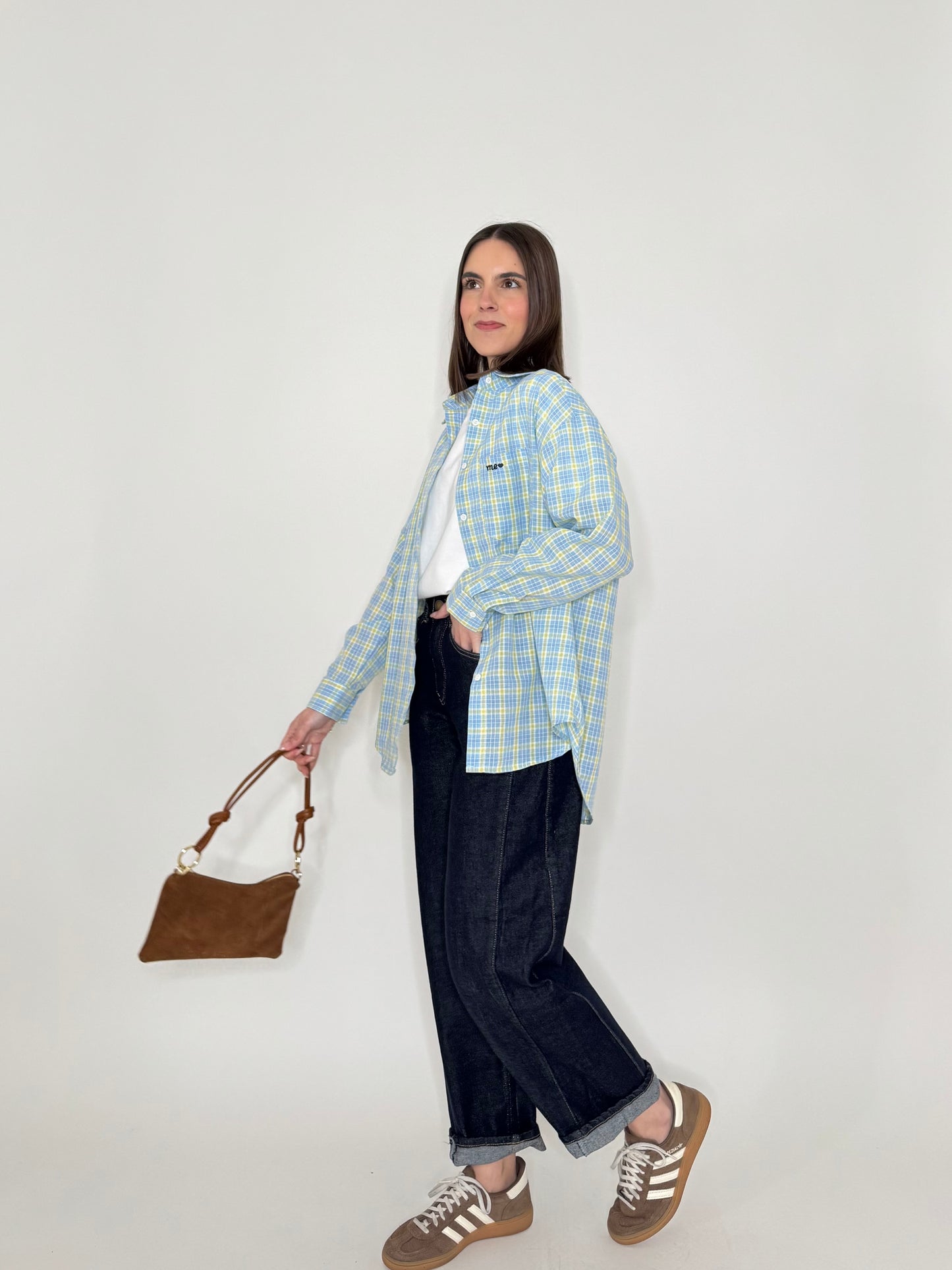 Camicia in cotone a quadri Celeste