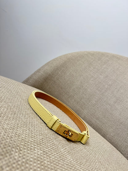 Cintura vera pelle martellata regolabile stile Hermes Giallo Pulcino 2cm