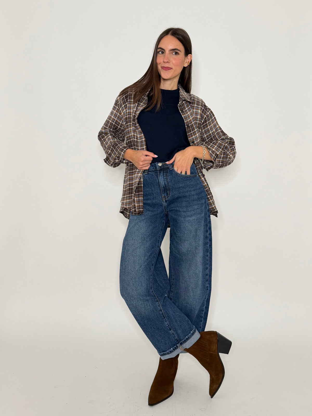 Maglia girocollo basic in viscosa e cotone blu navy