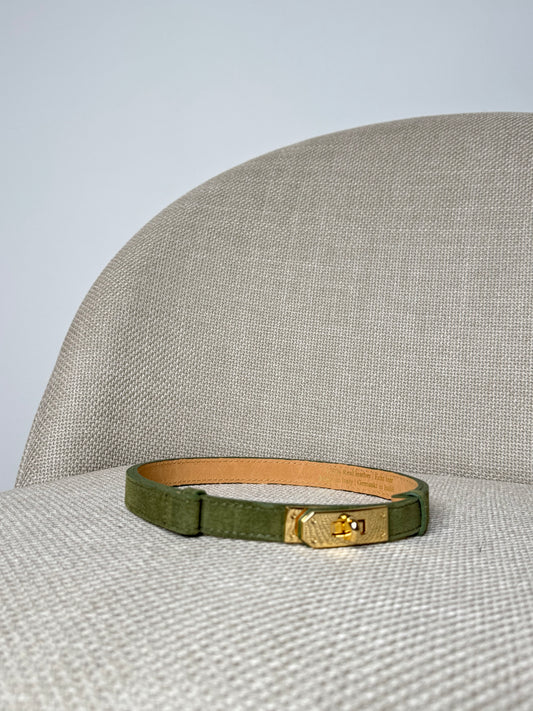 Cintura vera pelle camoscio regolabile stile Hermes verde bosco 2cm