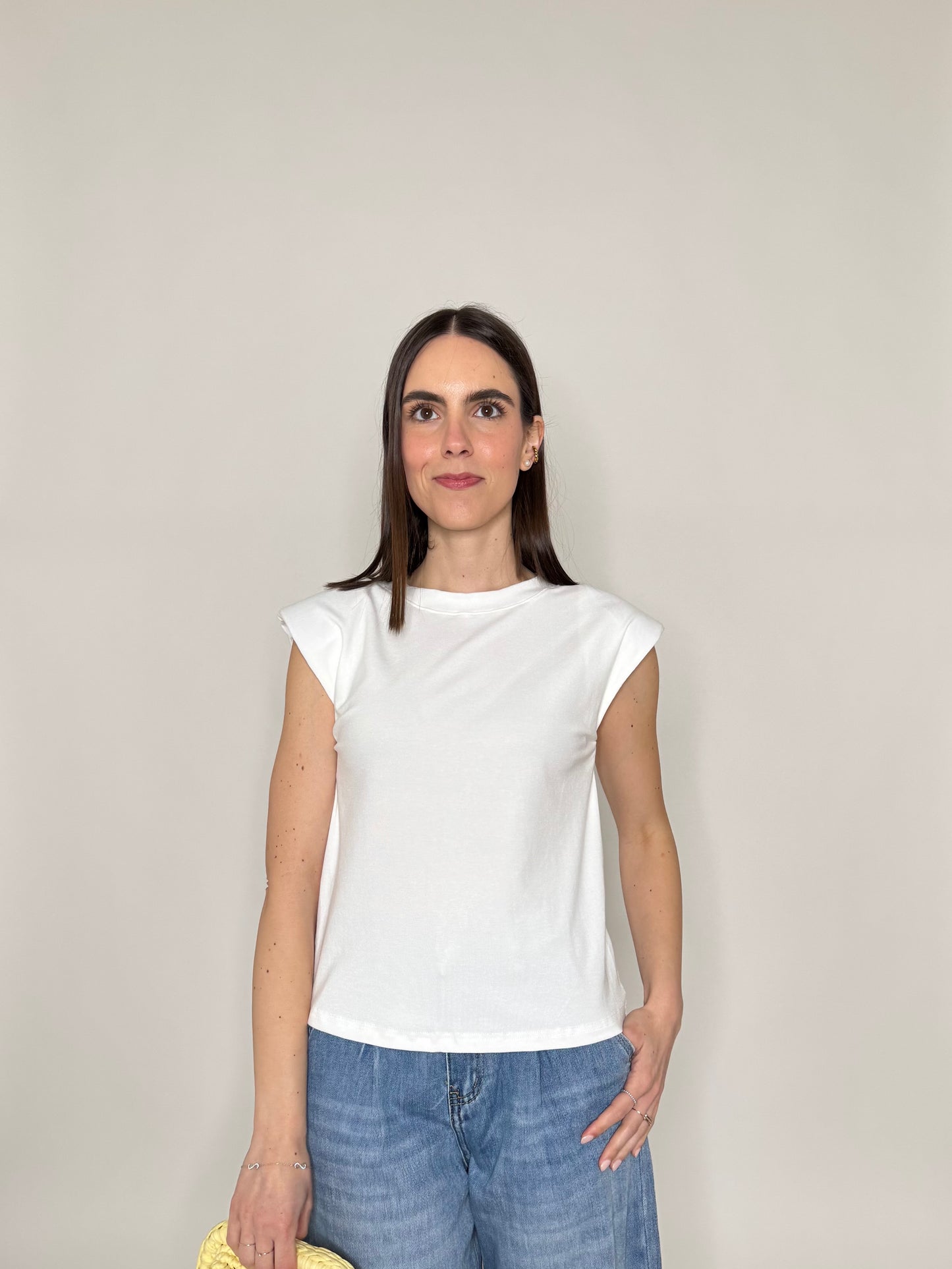 Maglia con spalline imbottite in cotone Bianca