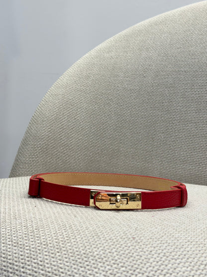 Cintura vera pelle regolabile con lucchetto rossa 2cm