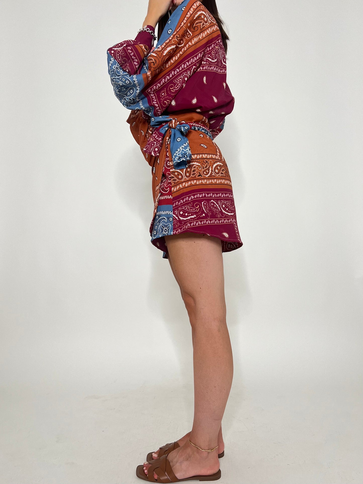 Abito pareo portafoglio Bandana in mussola di cotone Bicolor burgundy