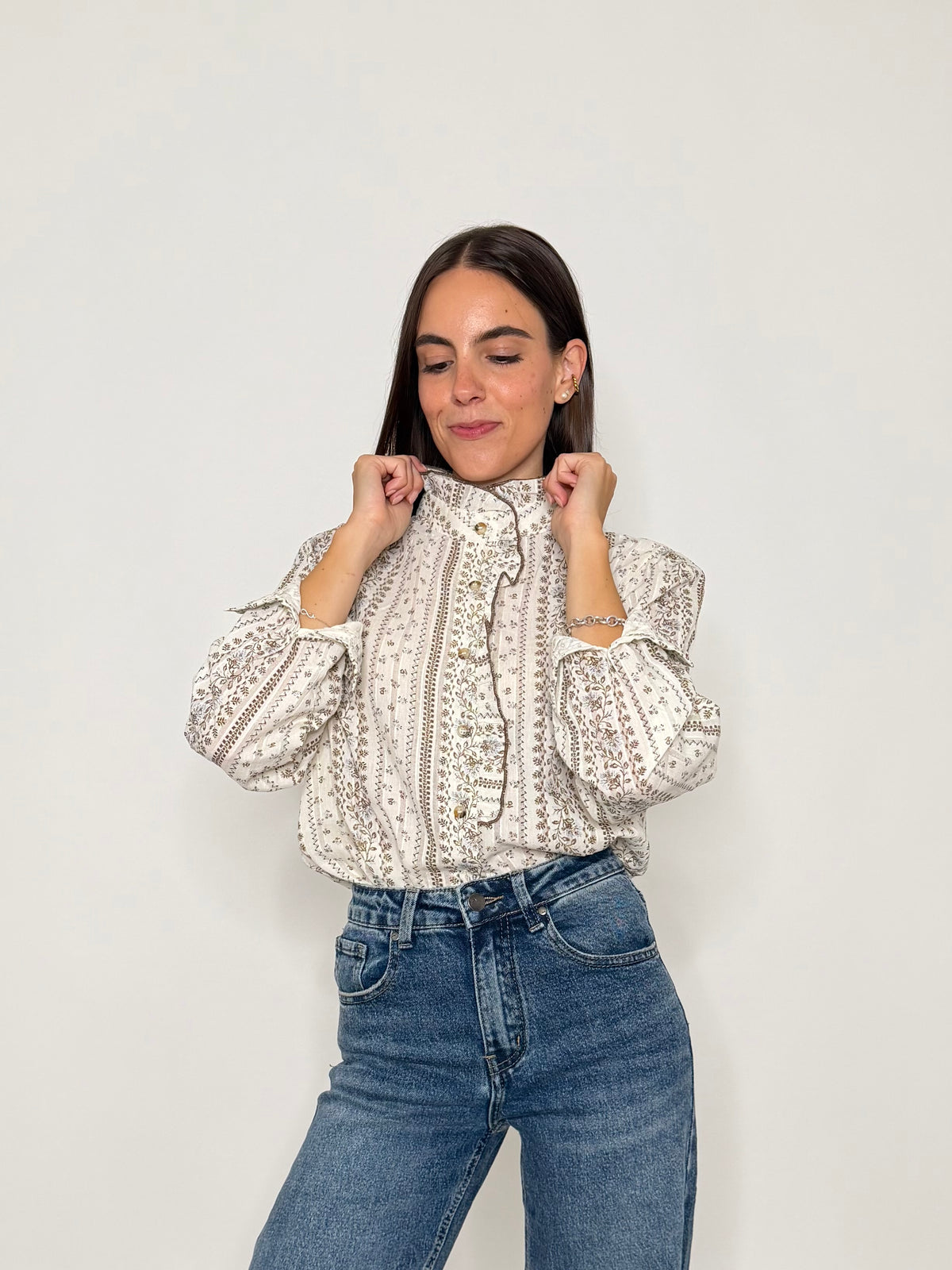 Camicia in cotone rouge coffe/celeste