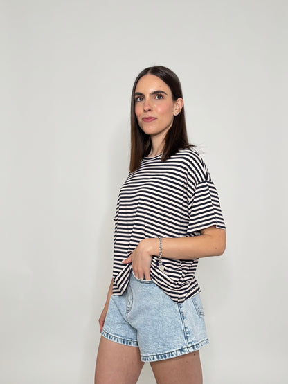 T-shirt a righe in jersey di viscosa Blu/panna