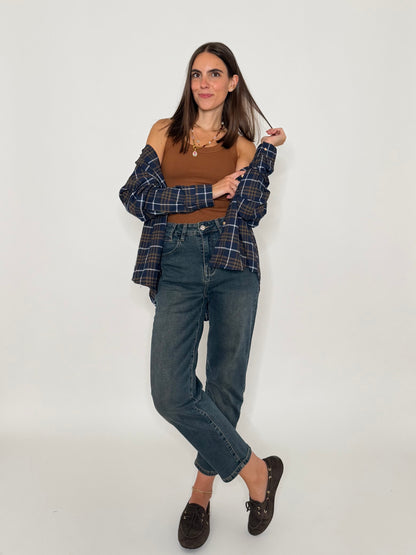 Jeans Mom Fit Vintage in Denim Blu