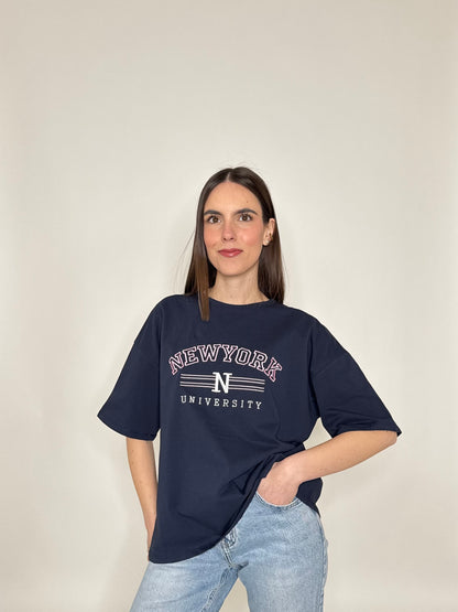 T-shirt in cotone "New York - University" Blu Navy