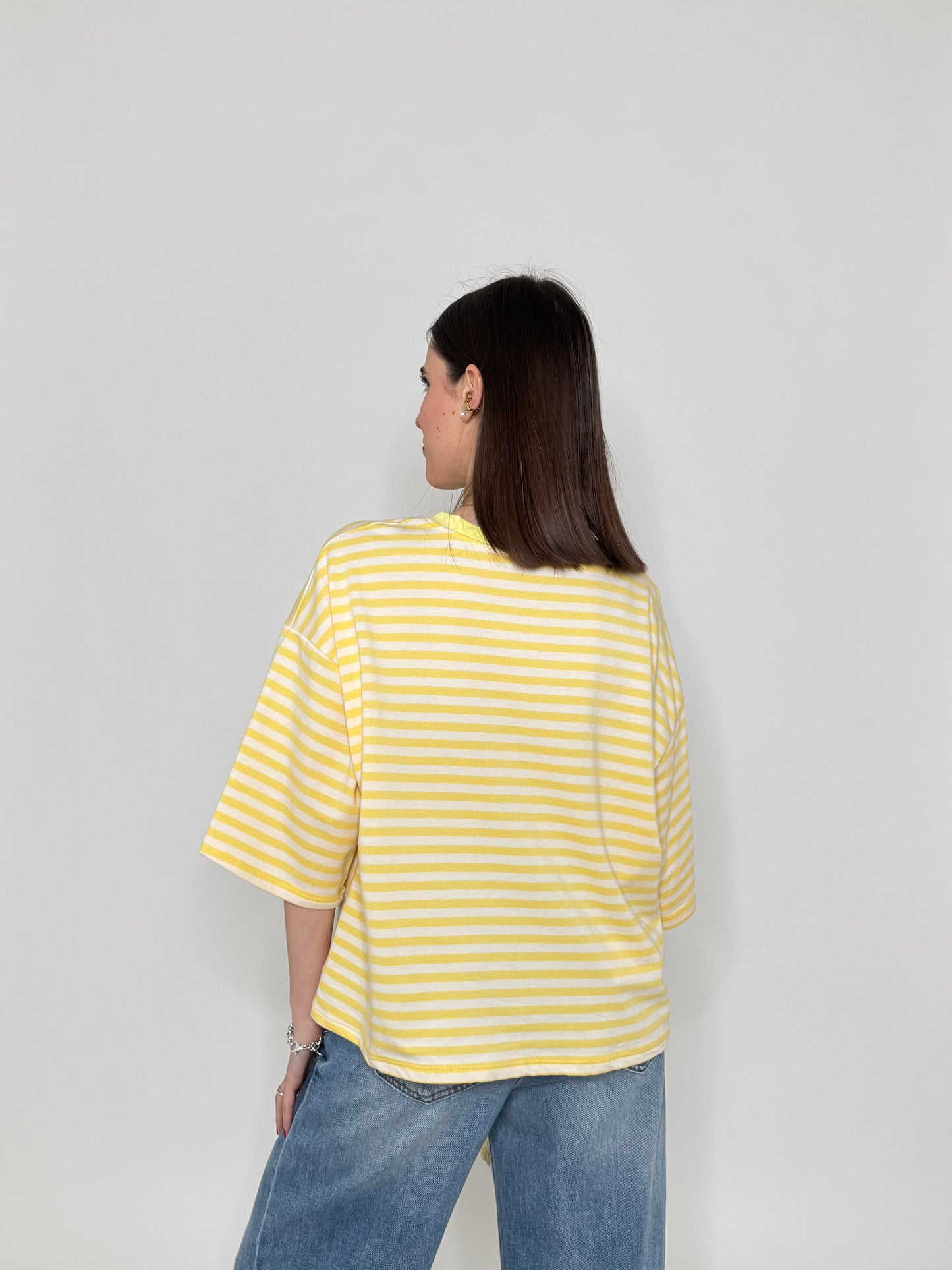 Maglia Felpa a righe light cotton in cotone Giallo/Bianco