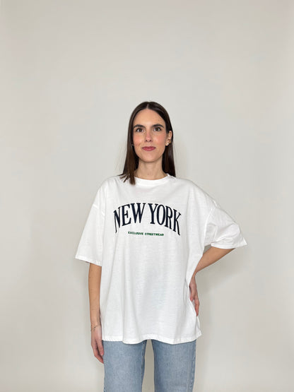 T-shirt in cotone "New York" Bianco
