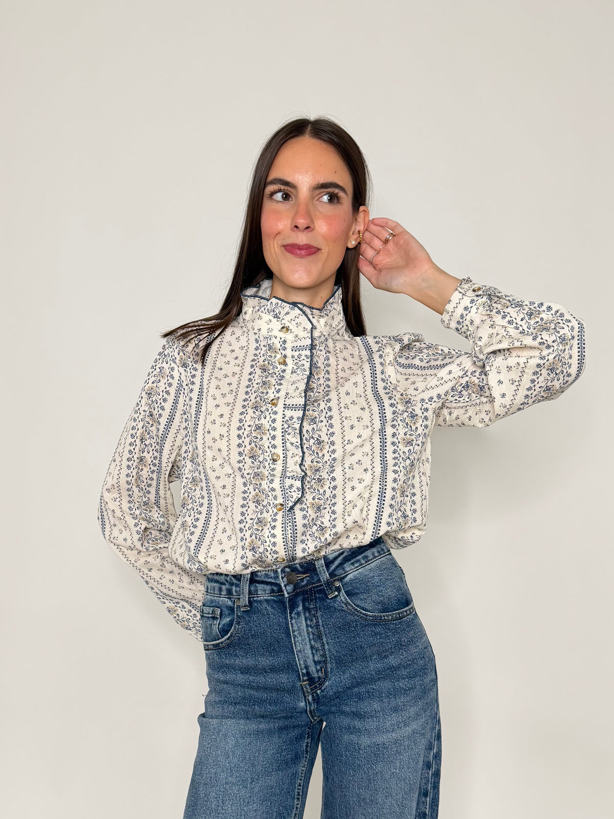 Camicia in cotone rouge blu/beige