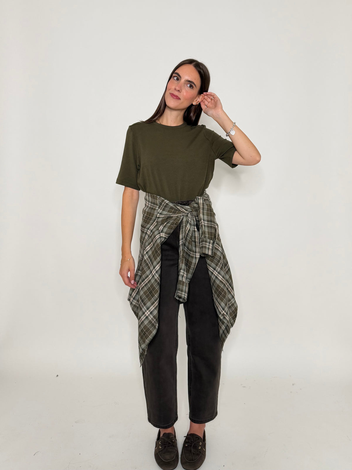 Camicia check in cotone verde