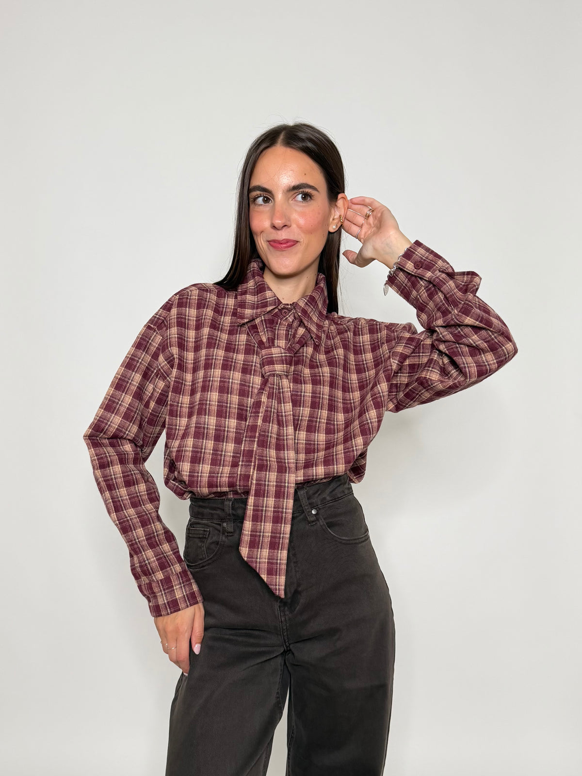 Camicia check in cotone vino
