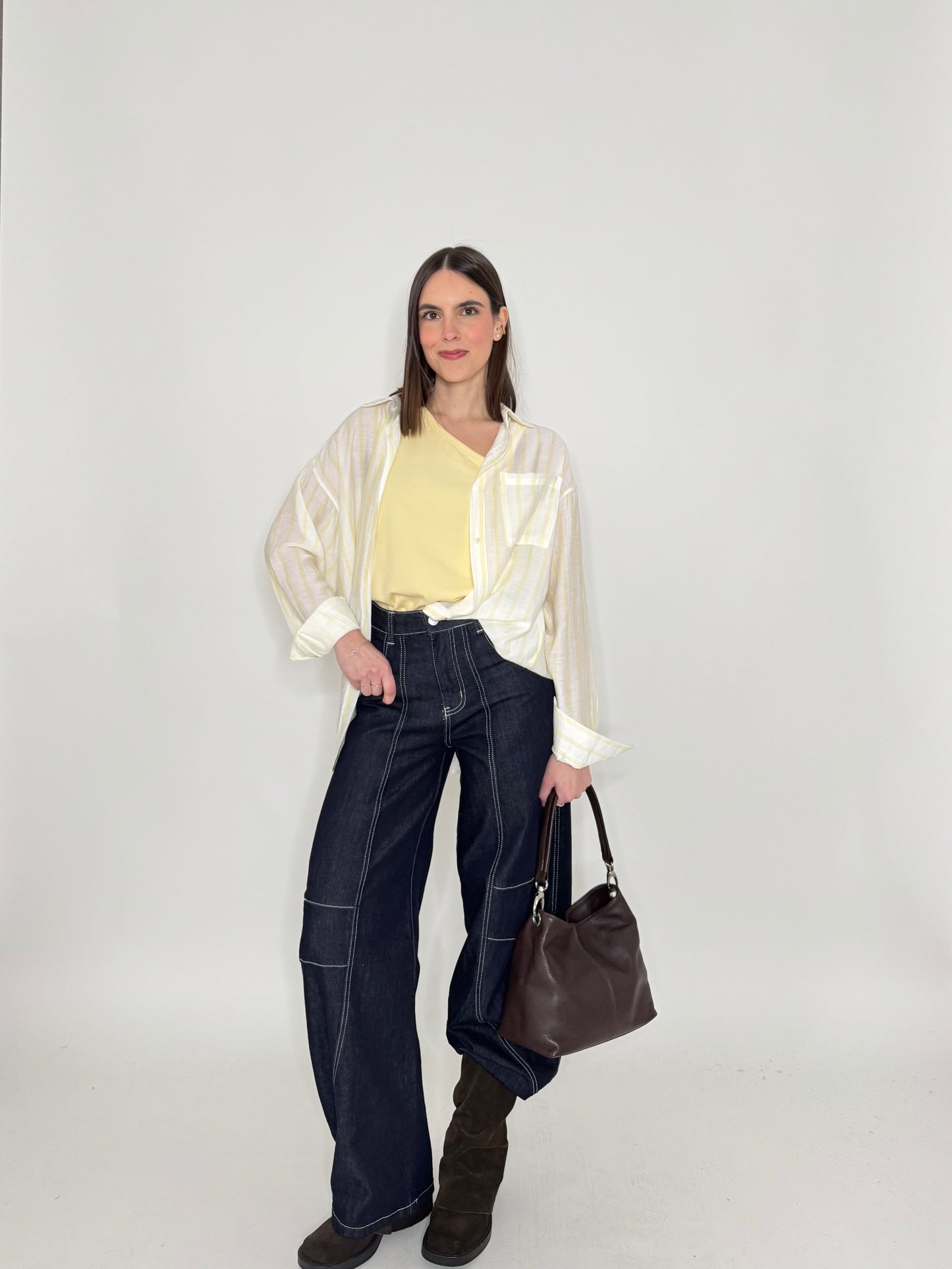 Camicia in leggera viscosa a righe Giallo