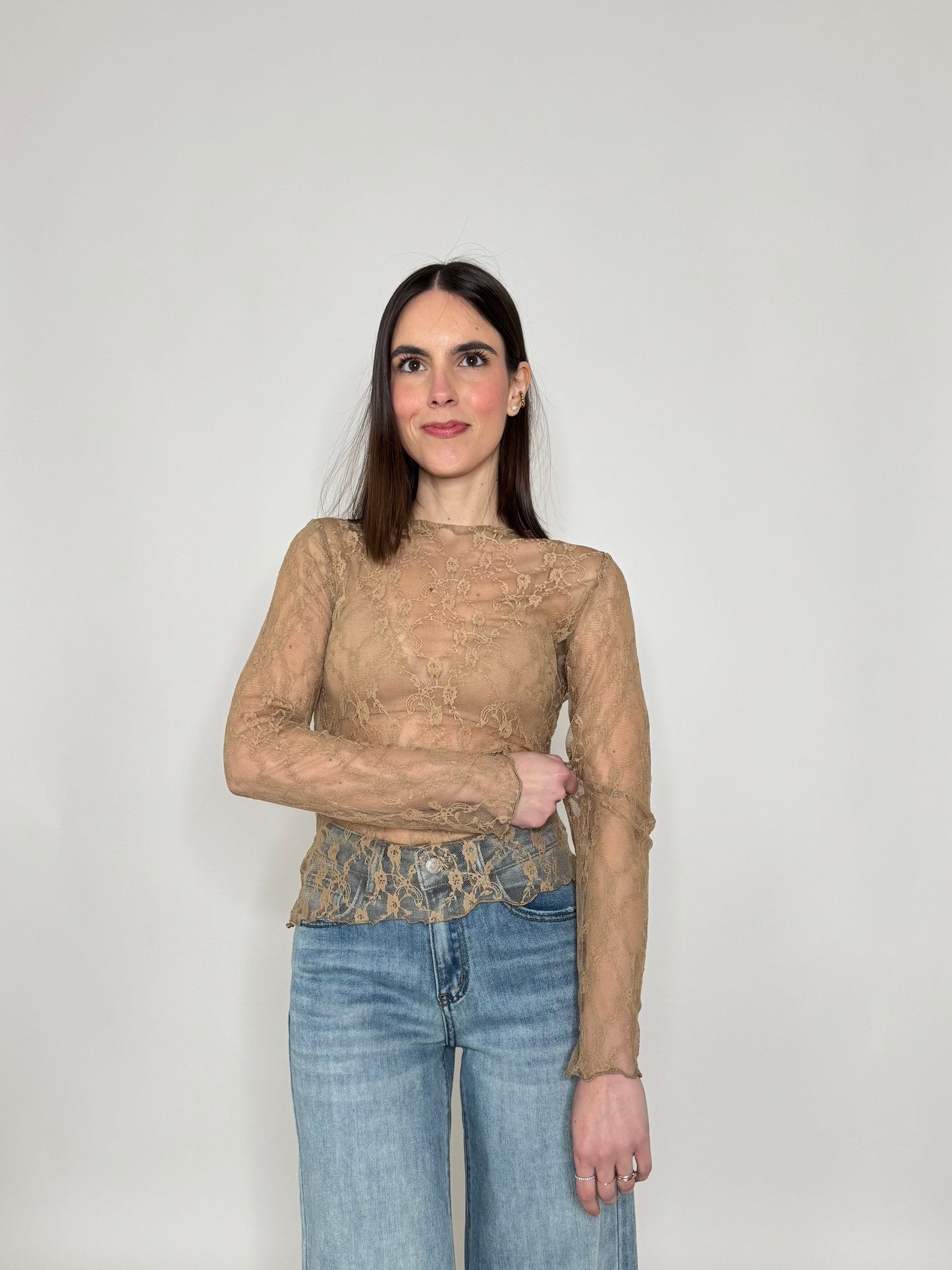 Maglia pizzo in misto cotone viscosa spring/summer Nude