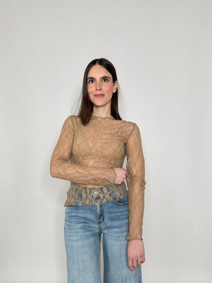 Maglia pizzo in misto cotone viscosa spring/summer Nude