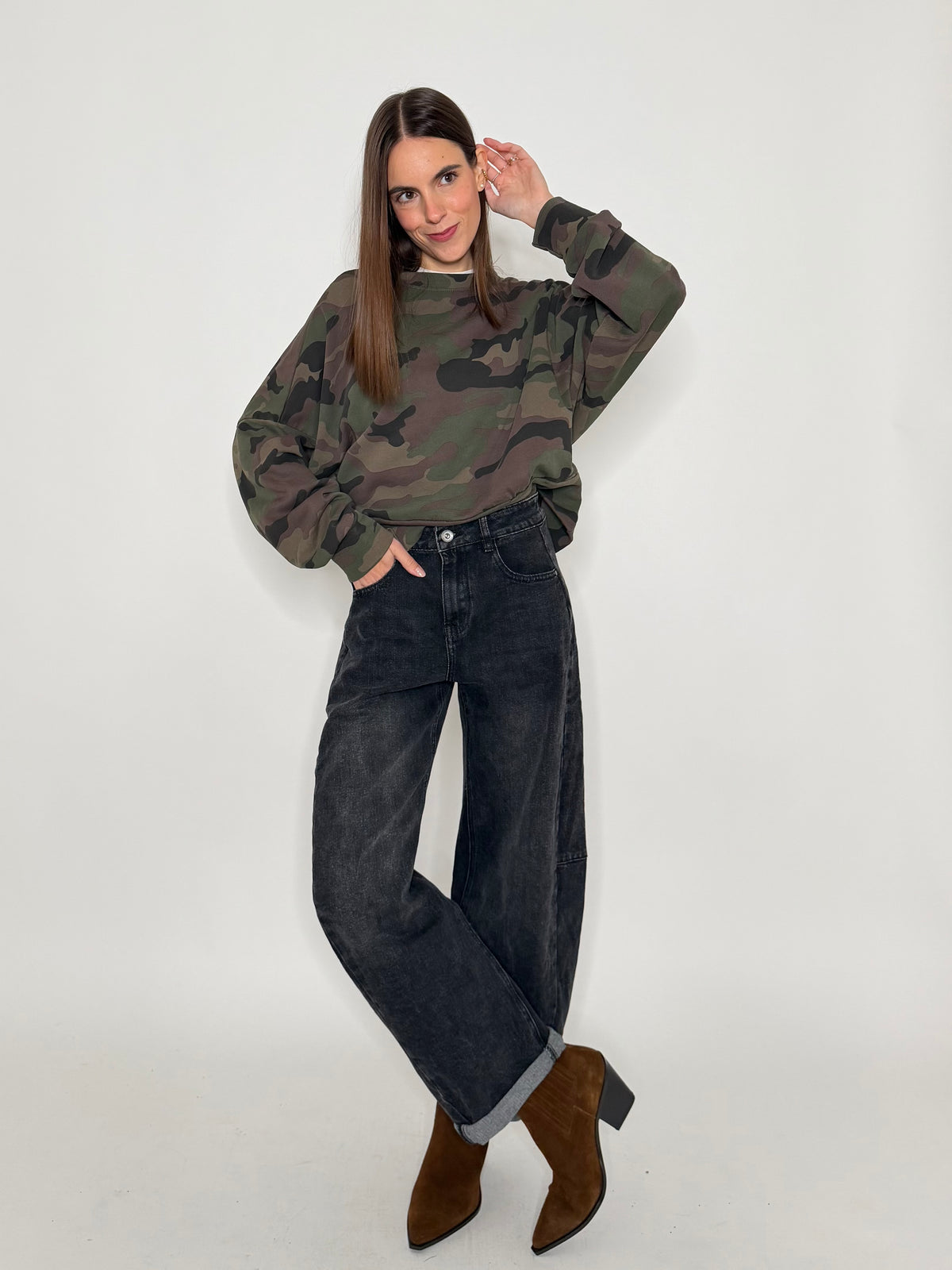 Felpa in cotone con camouflage
