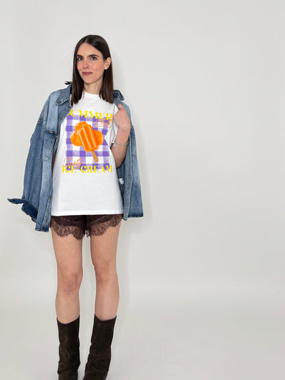 T-shirt in cotone con stampa "Summer Club - tasty ice cream"