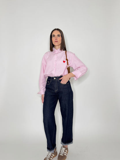 Camicia righe cuore in cotone Rosa