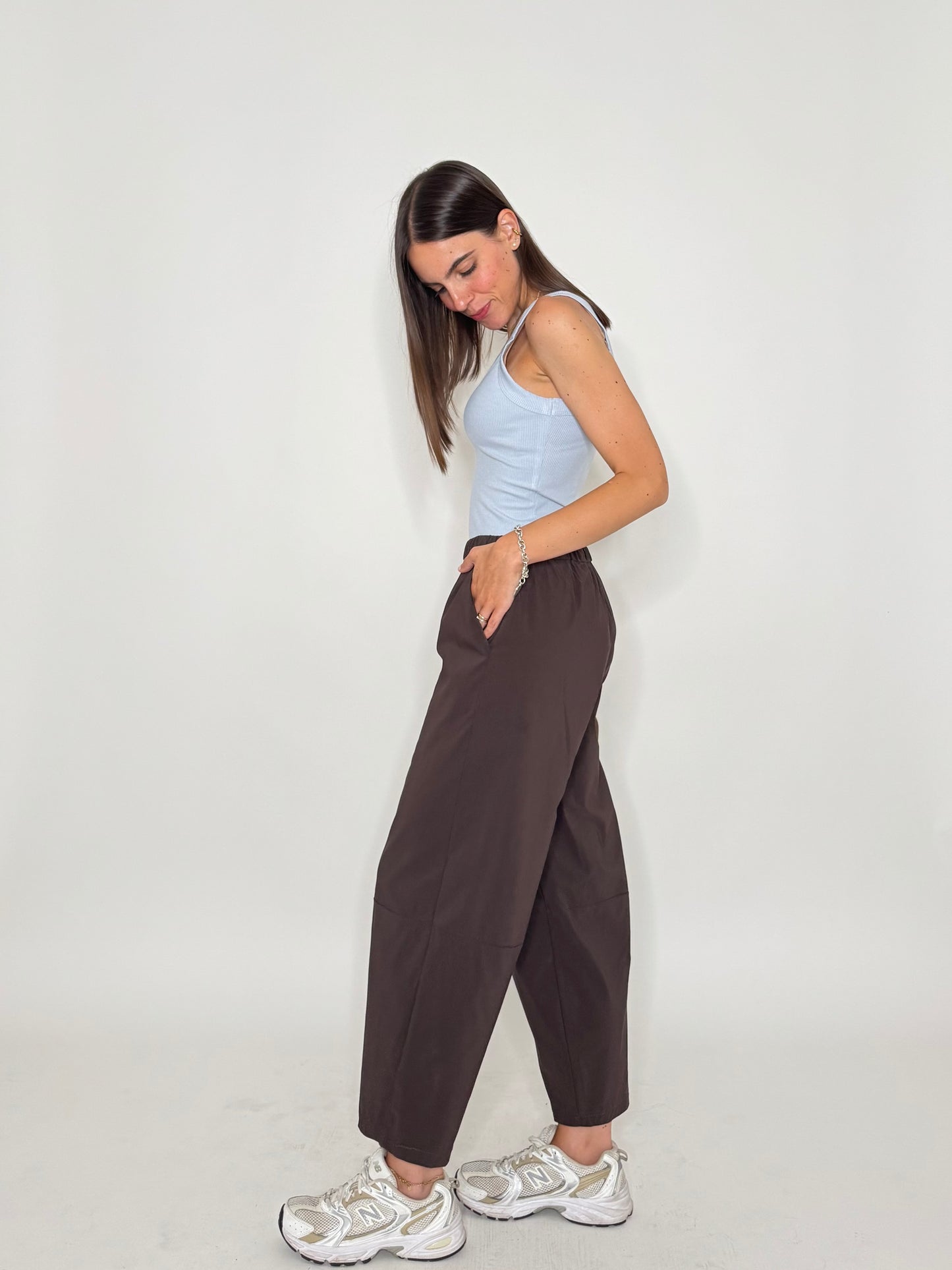 Pantalone Comfy ovetto in viscosa Cioccolato