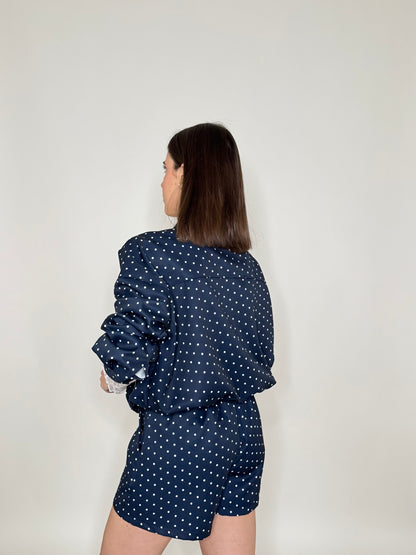 Completo stampa a pois blu navy
