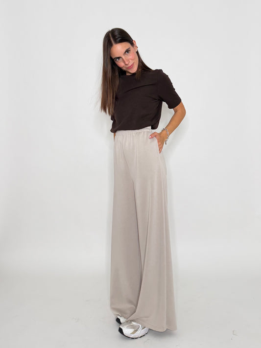 Pantalone palazzo relax fit in viscosa beige
