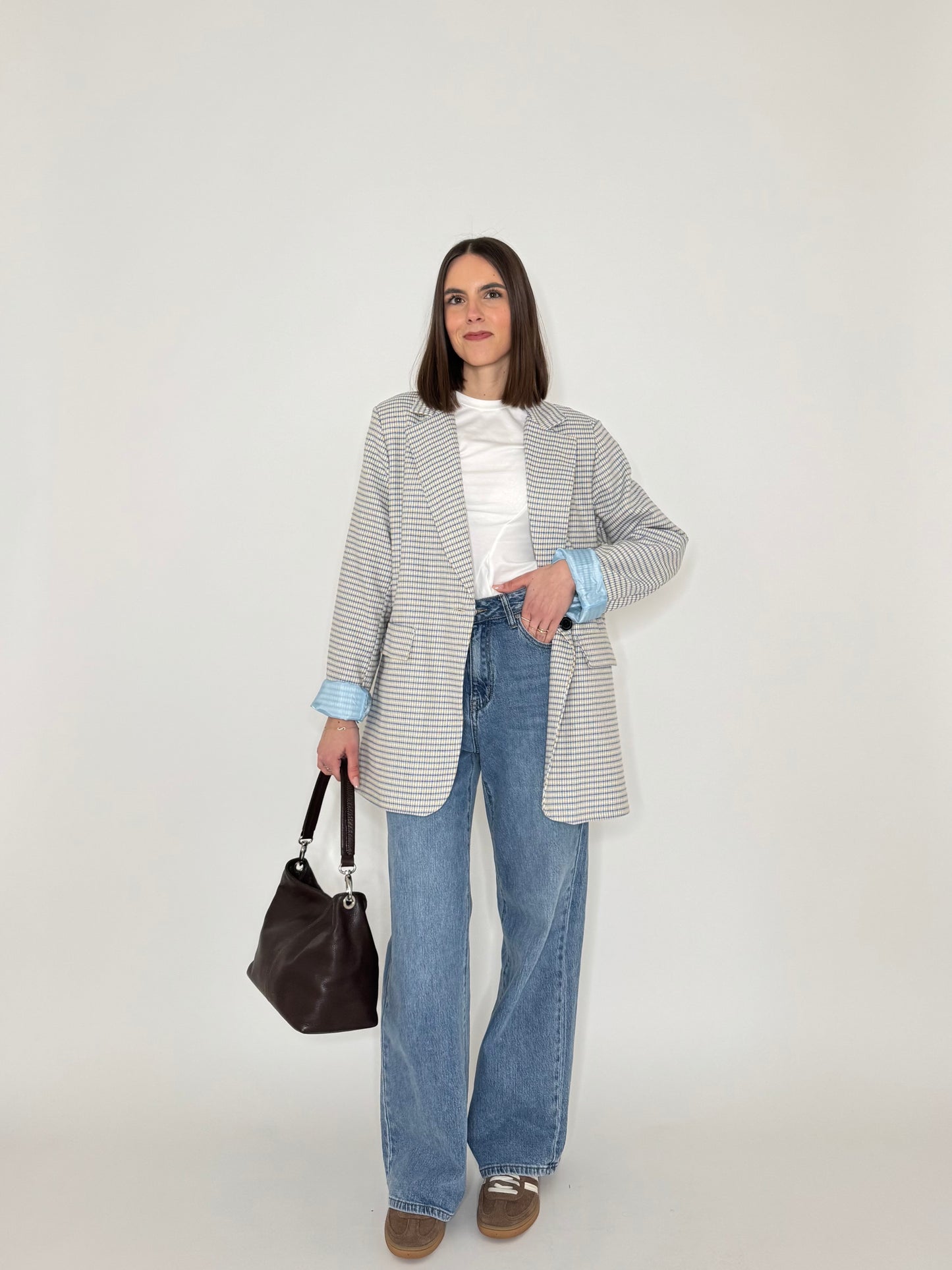Giacca Spring check in cotone Light Blue