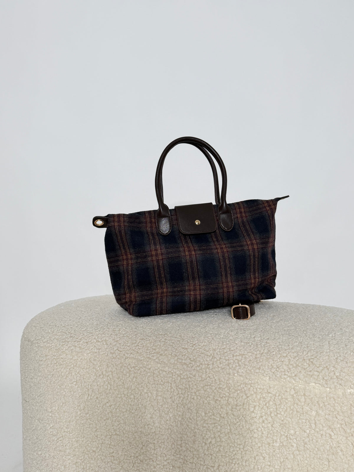Borsa in tessuto a quadretti scozzese blu/bordeaux