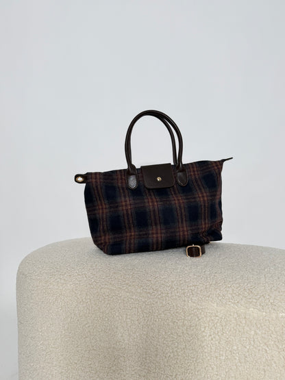 Borsa in tessuto a quadretti scozzese blu/bordeaux