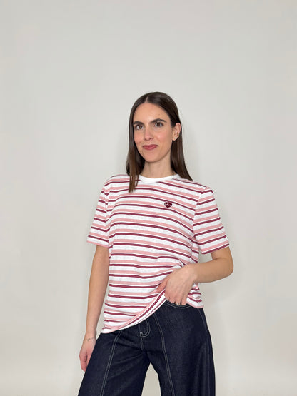 T-shirt righe light cotton con cuore Rosa